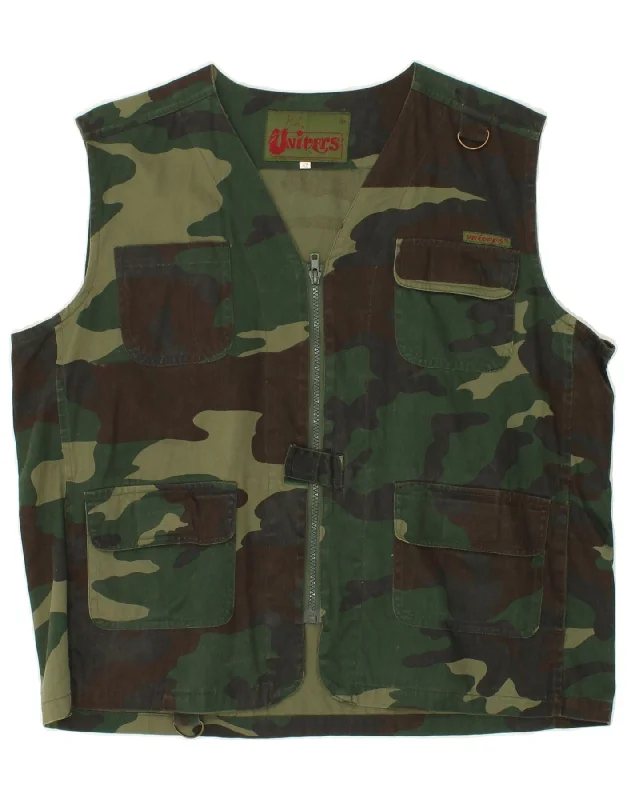 UNIVERS Mens Utility Gilet UK 38 Medium Green Camouflage Cotton