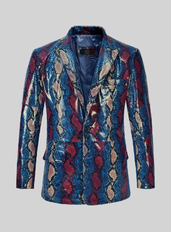 Bold Blue Python Catwalk Leather Blazer # 2