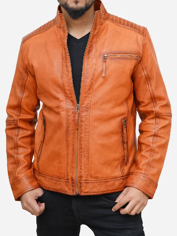 Men's Tan Brown Biker Style Leather Jacket