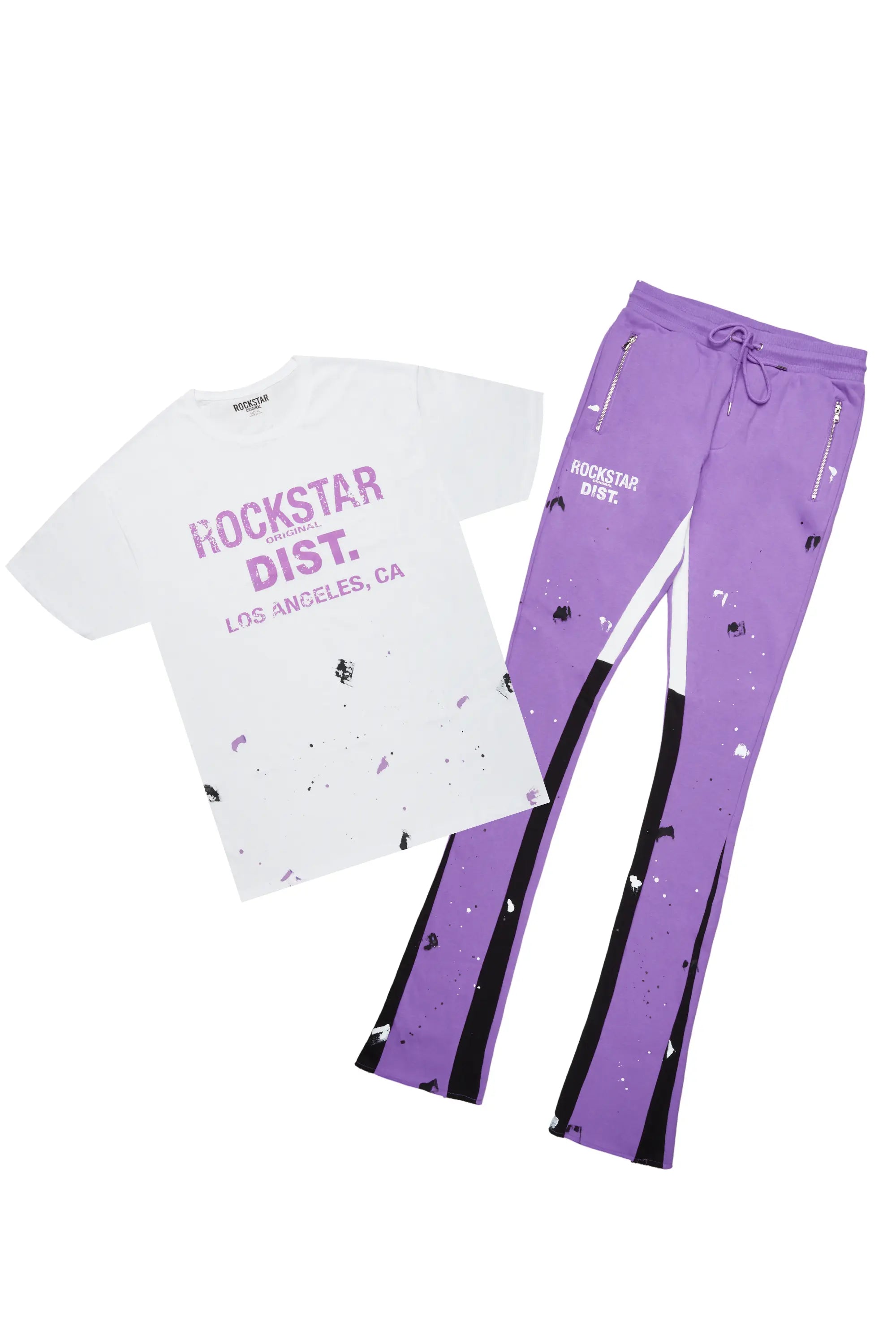 Scottie Purple/White T-Shirt/Super Stacked Flare Track Pant Set