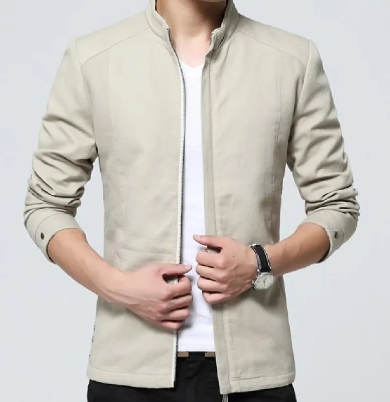 Mens Slim Fit Zipped Up Jacket in Beige