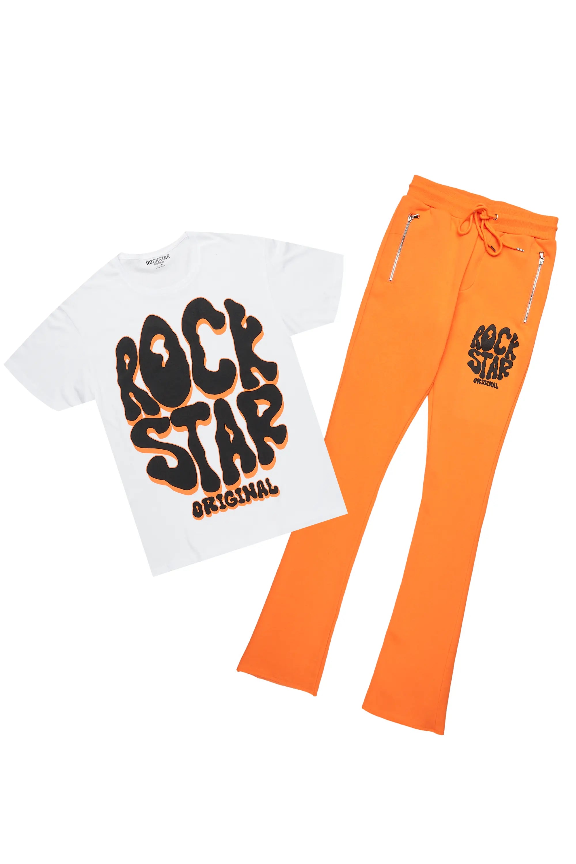 Warblen Orange T-Shirt/Stacked Flare Pant Set