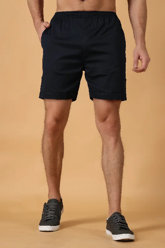 Navy Blue Cotton Lycra Shorts