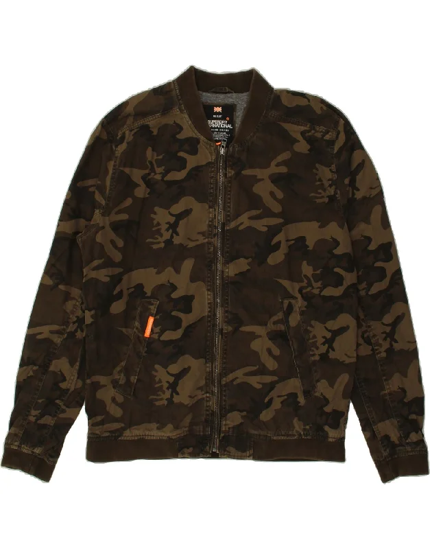 SUPERDRY Mens Bomber Jacket UK 44 2XL Brown Camouflage Polyester