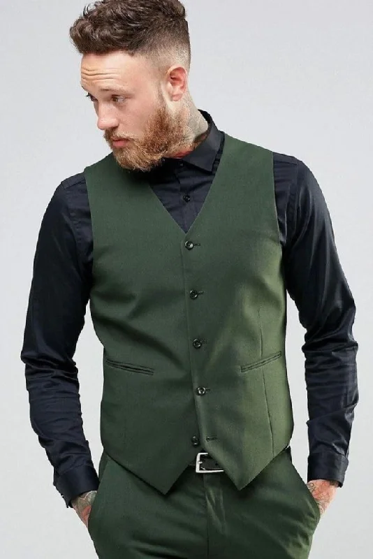 Men Green Vest Coat Wedding Waistcoat with Adjustable Back Belt and V Shape Style Gift For Engagement, Prom, Groom wear