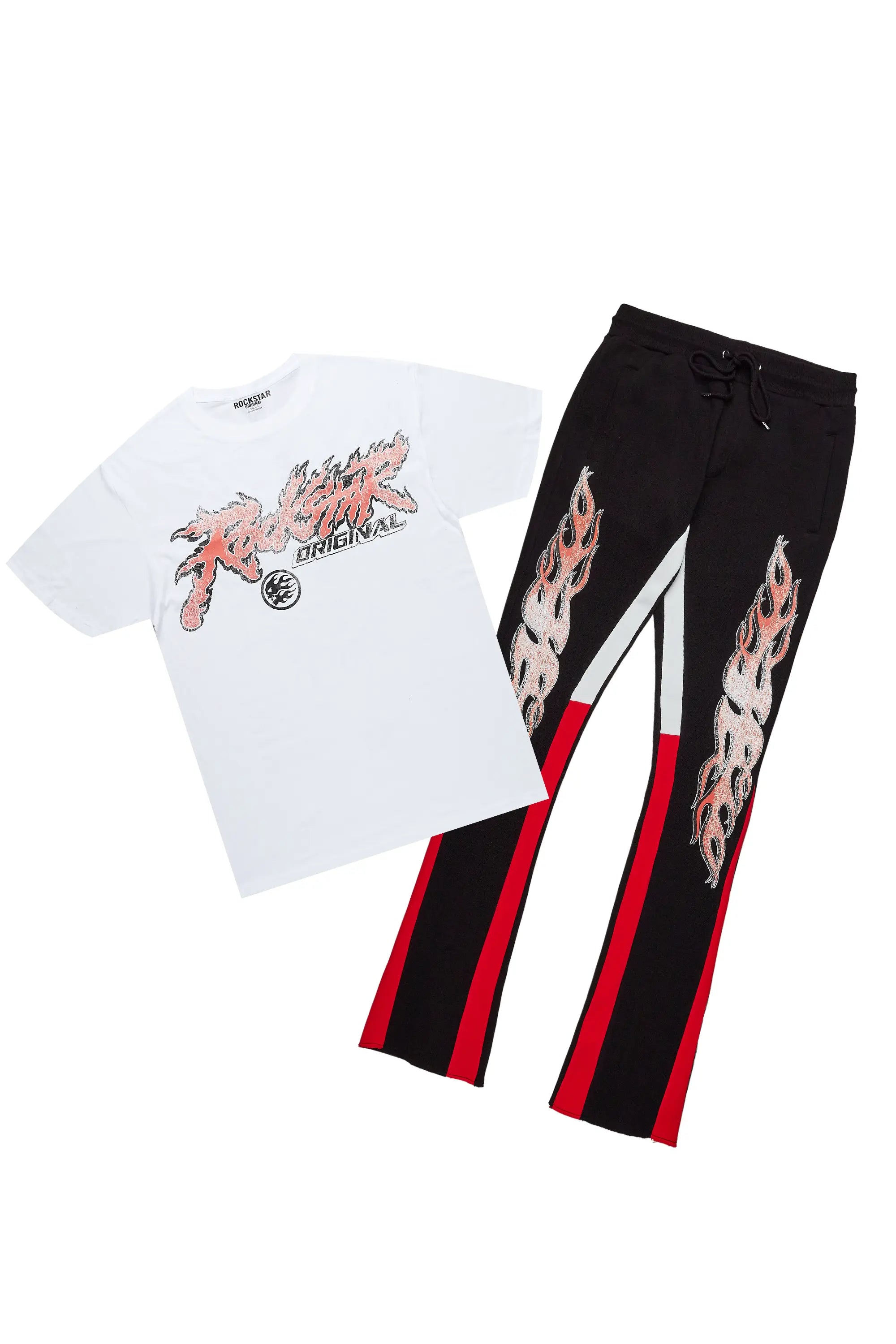 Yash White/Black T-Shirt Stacked Flare Track Set