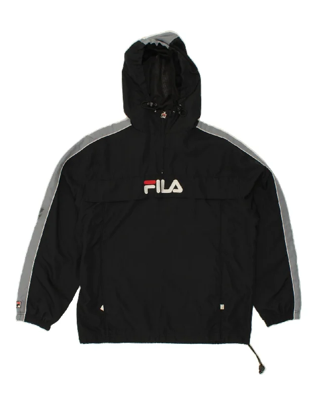 FILA Mens Graphic Hooded Anorak Jacket UK 36 Small Black Colourblock