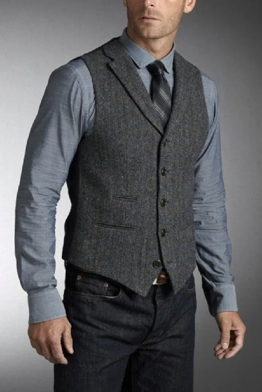 Men Tweed Vintage Waistcoat Formal Wedding Waistcoat Winter Vest Coat Groom Wear Grey Waistcoat Gift For Him