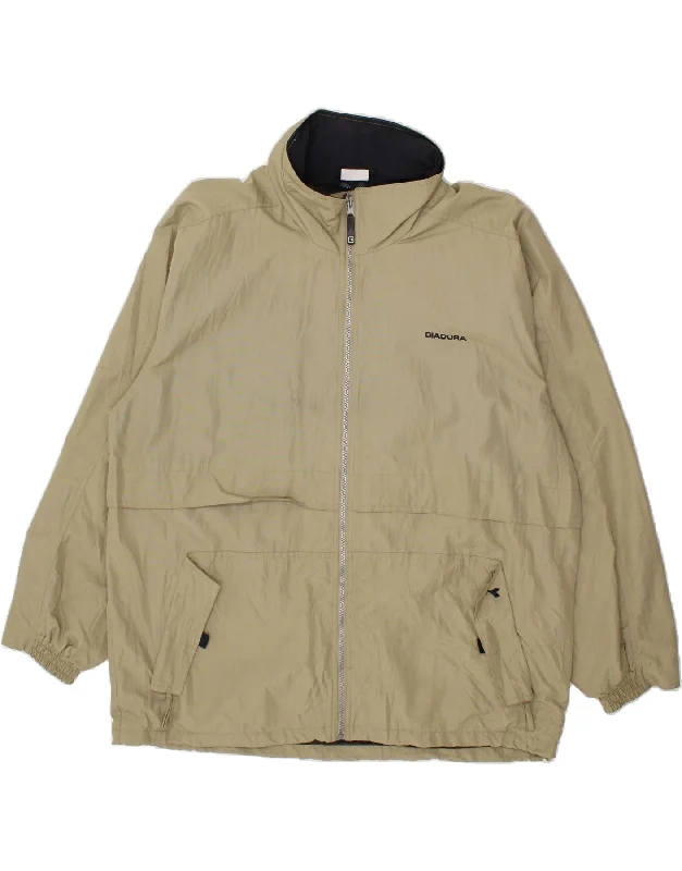 DIADORA Mens Hooded Rain Jacket UK 42 XL Beige Polyamide