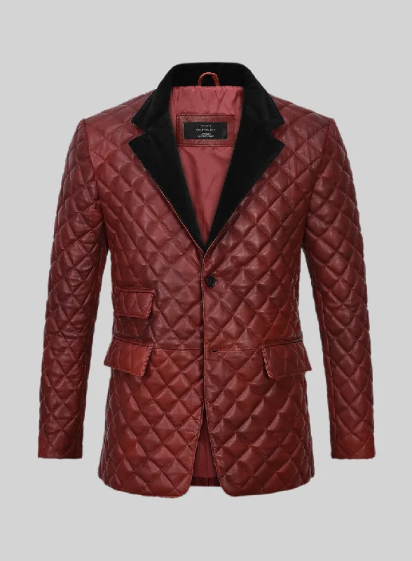 Spanish Red Bocelli Quilted Tuxedo Leather Blazer