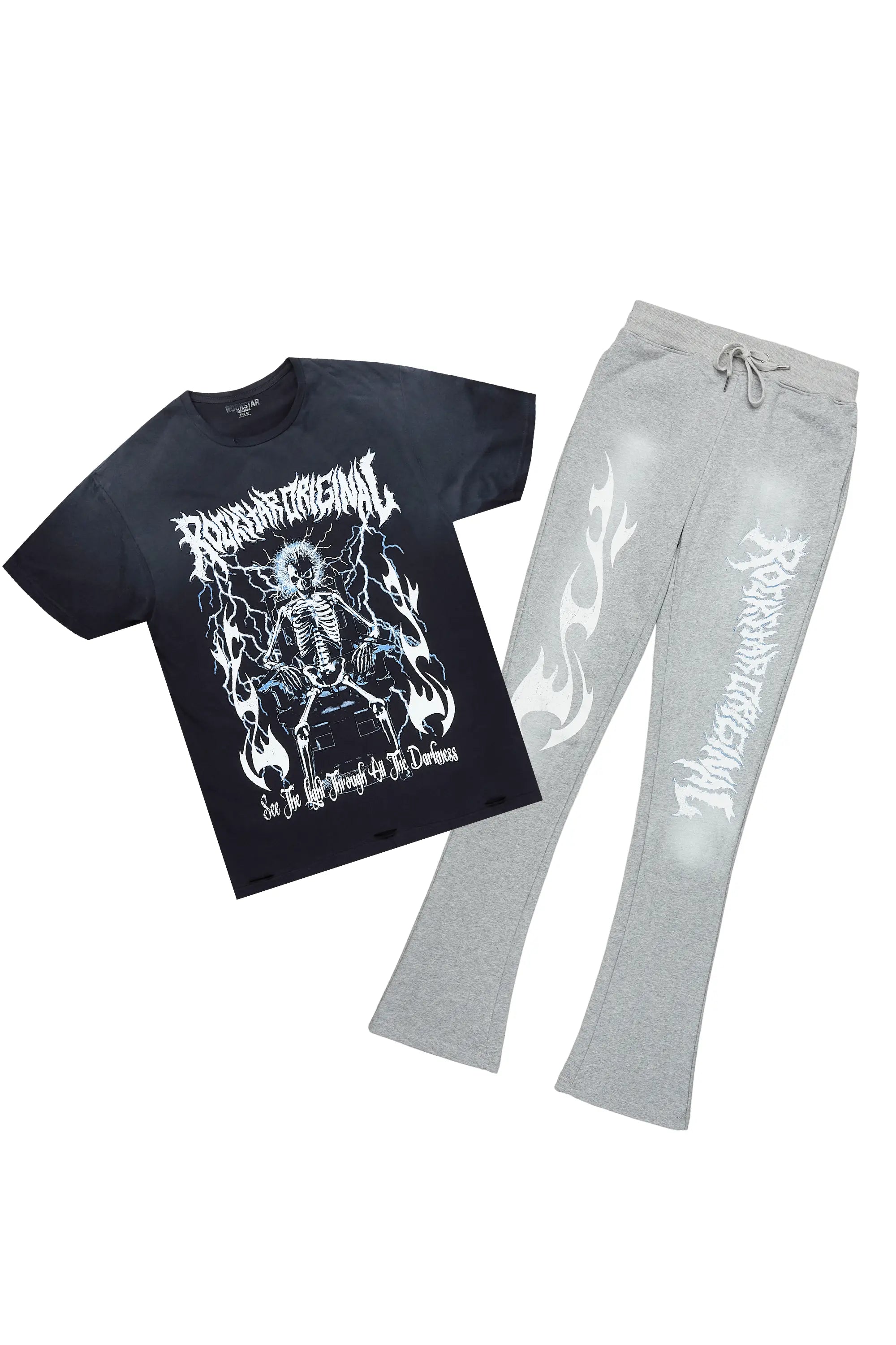 Exodus Black/Grey T-Shirt/Stacked Flare Track Pant Set