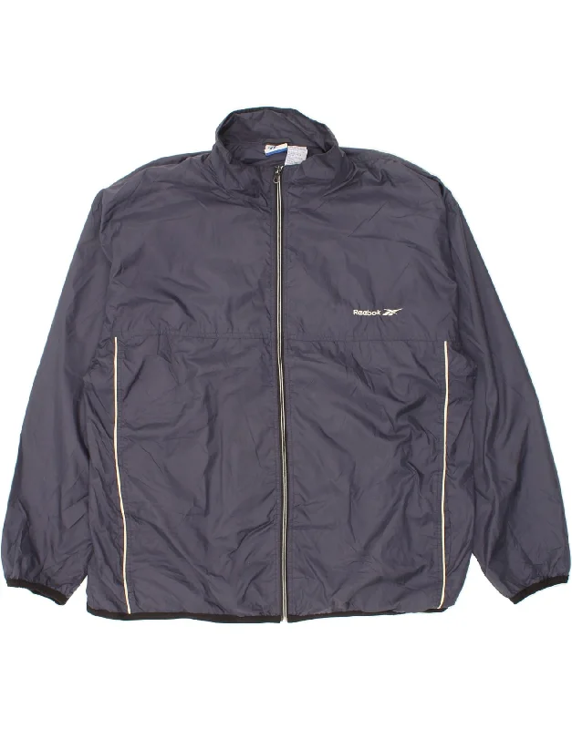 REEBOK Mens Rain Jacket UK 42 XL Navy Blue Nylon