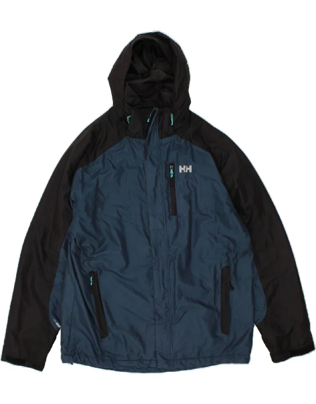 HELLY HANSEN Mens Hooded Windbreaker Jacket UK 40 Large Blue Colourblock