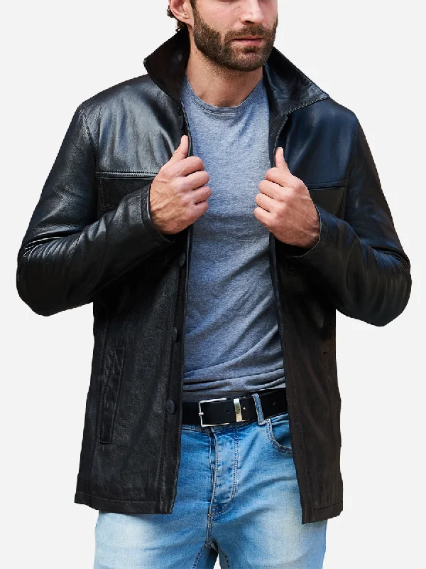 Dereck Casual Black Real Leather Jacket