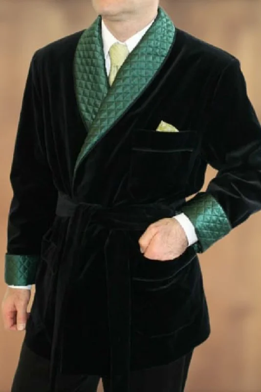 Green quilted smoking jacket for men