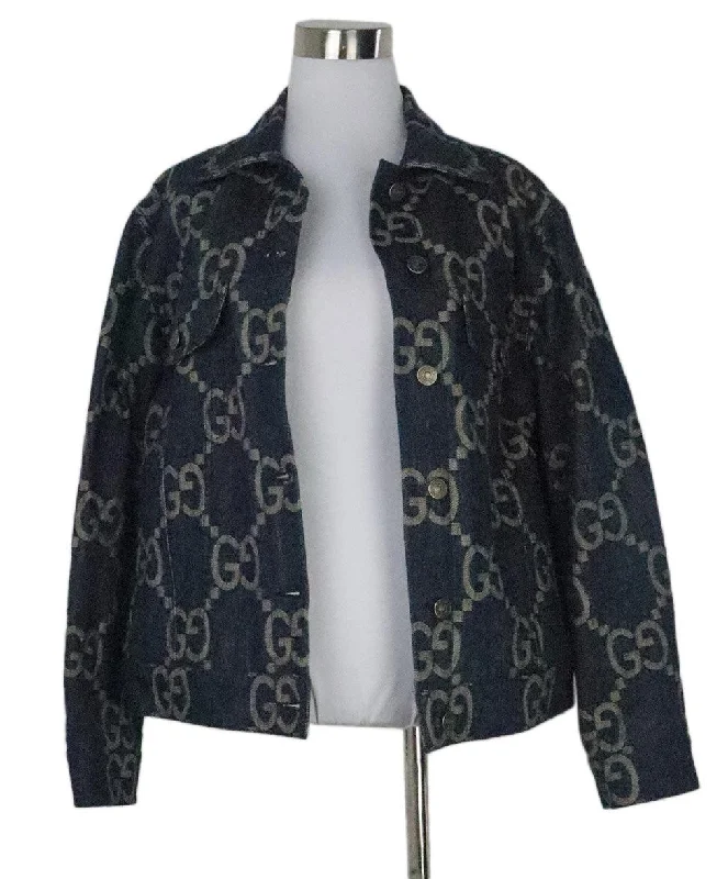 Gucci Blue & Beige Monogram Denim Jacket sz 4