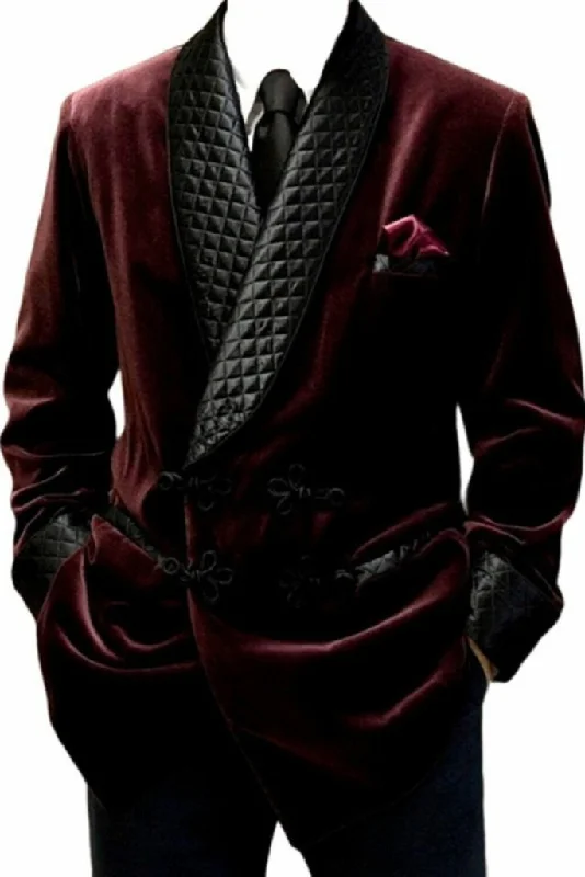 Burgundy Velvet Jacket For Men - Men Velvet Jacket - Men Smoking Jacket - Burgundy Winter Jacket - Men Winter Jacket - Men Velvet Coat