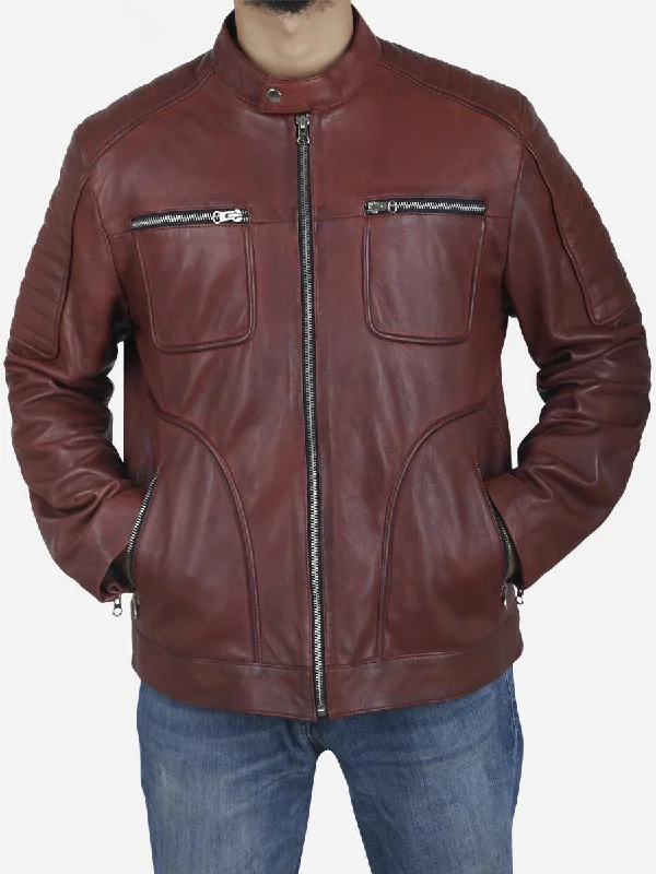 Cesar Vintage Men's Maroon Cafe Racer Leather Jacket