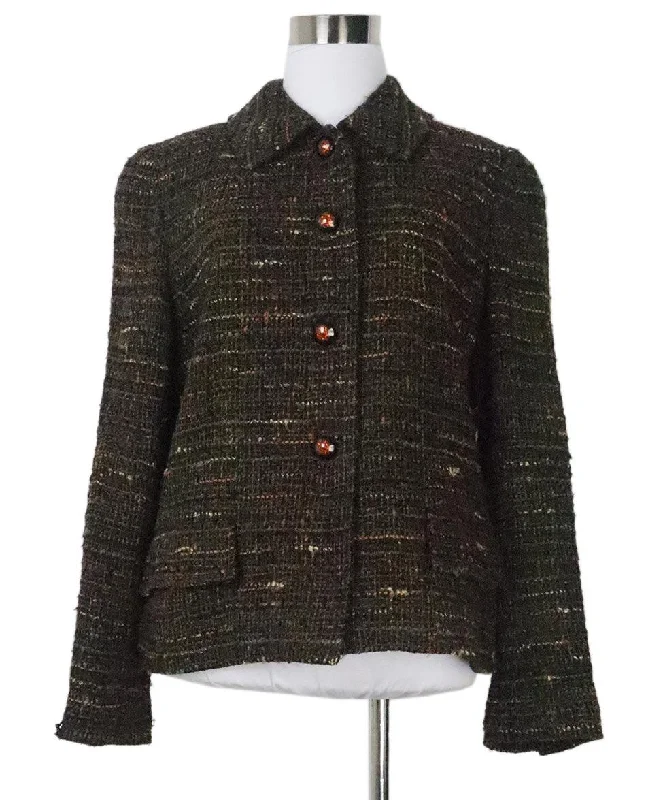 Chanel 1998 Brown & Green Tweed Blazer sz 8