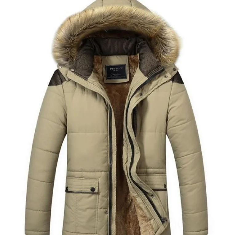 Mens Winter Hooded Coat in Beige