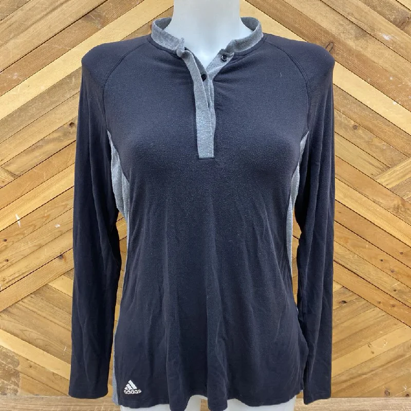 adidas - Women's L/S 1/4-Button T-Shirt - MSRP comp $60: Black/Grey-women-MD