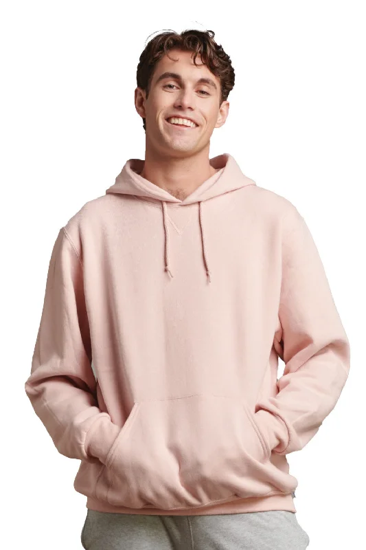 Russell Athletic Mens Dri-Power Moisture Wicking Hooded Sweatshirt Hoodie w/ Pouch Pocket - Blush Pink