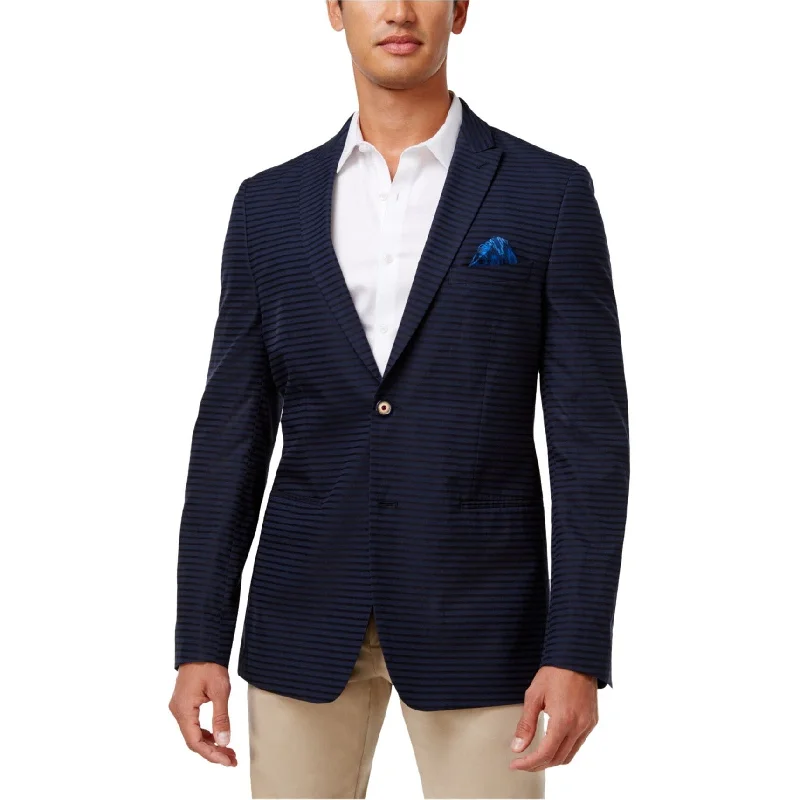 Tallia Mens Striped Two Button Blazer Jacket, Blue, 44 Regular