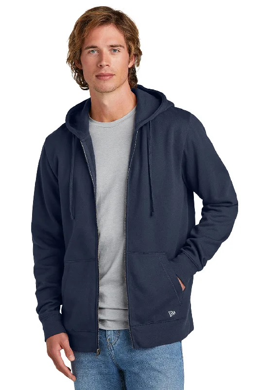 New Era Mens Comeback Fleece Full Zip Hooded Sweatshirt Hoodie w/ Pockets - True Navy Blue