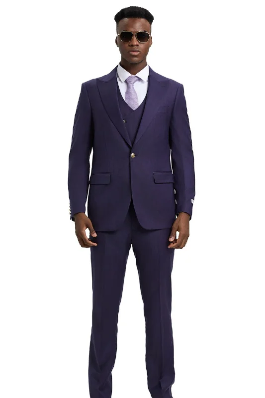 Glitzern Collection: Men's Purple Plaid Hybrid Fit 3 Piece Suit