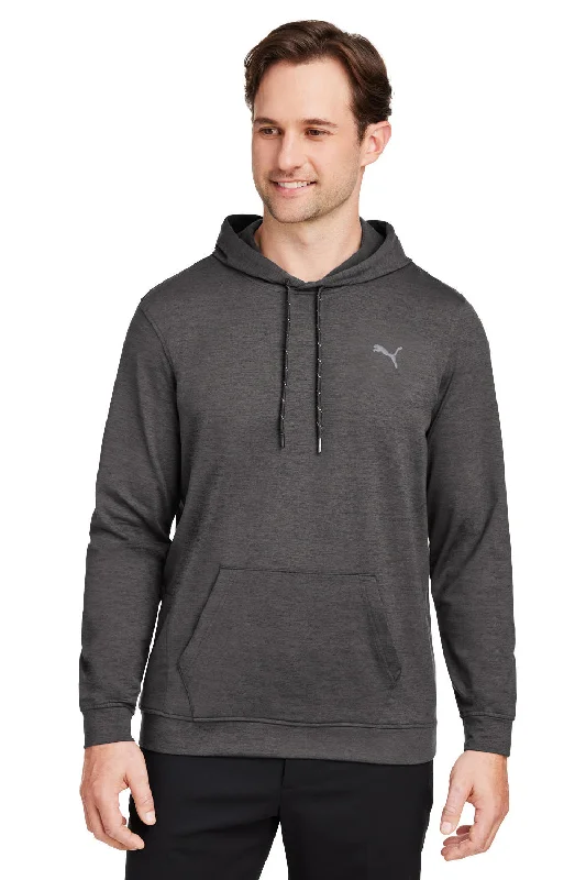 Puma Mens Cloudspun Moisture Wicking Hooded Sweatshirt Hoodie w/ Pouch Pocket - Heather Black