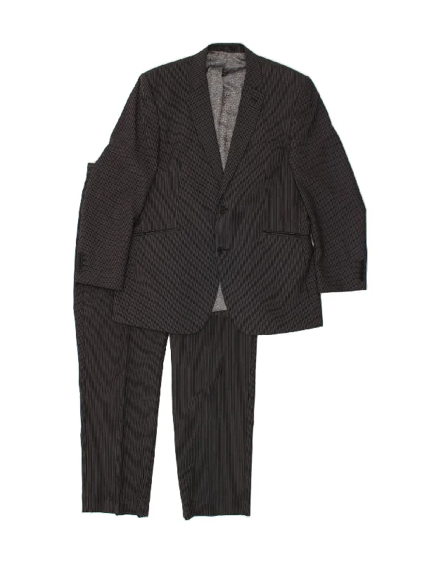 VINTAGE Mens Ludlow 2 Piece Suit UK 44 2XL W38 L31 Black Pinstripe