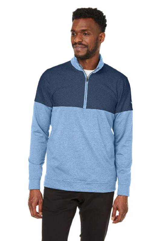 Puma Mens Cloudspun Moisture Wicking Warm Up 1/4 Zip Sweatshirt - Bell Blue/Dark Denim Blue