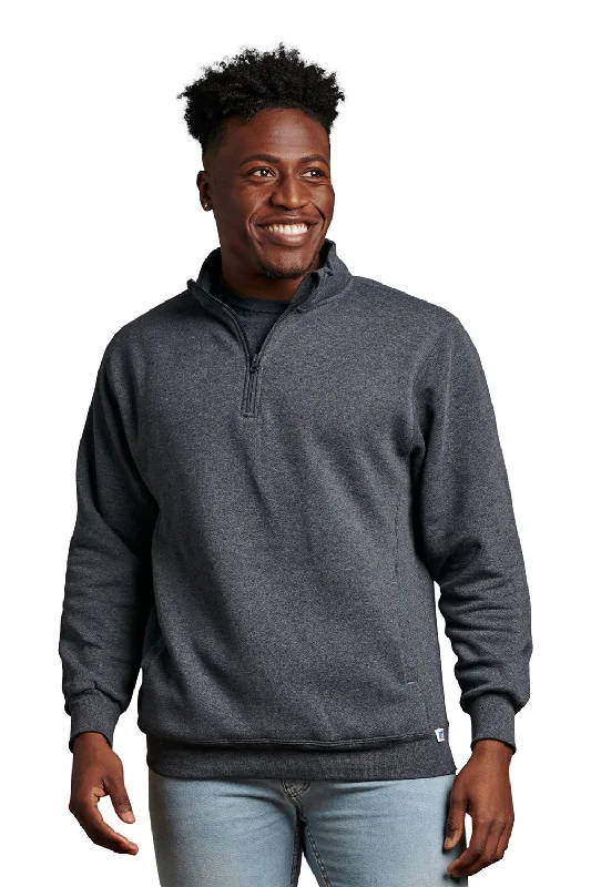 Russell Athletic Mens Dri-Power Moisture Wicking Fleece 1/4 Zip Sweatshirt w/ Pockets - Heather Black