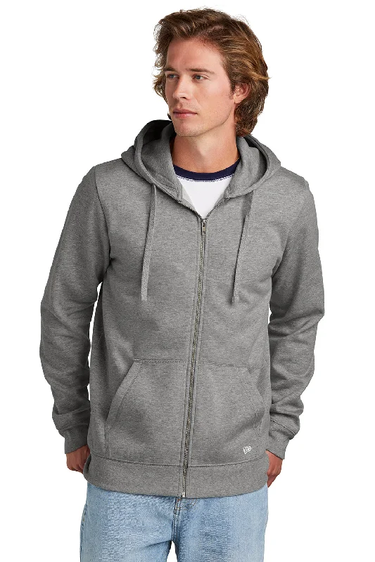 New Era Mens Comeback Fleece Full Zip Hooded Sweatshirt Hoodie w/ Pockets - Heather Dark Grey