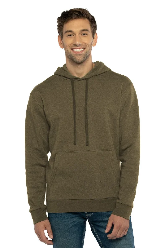 Next Level Mens Malibu Hooded Sweatshirt Hoodie w/ Pouch Pocket - Heather Military Green