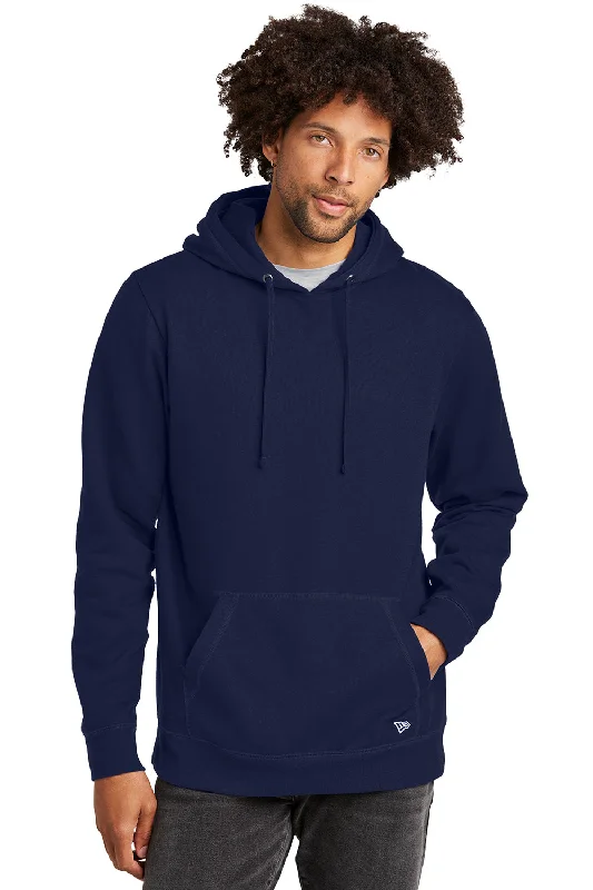 New Era Mens Comeback Fleece Hooded Sweatshirt Hoodie w/ Pouch Pocket - True Navy Blue