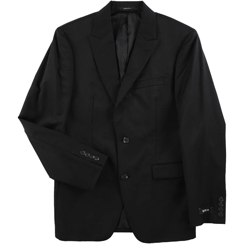 DKNY Mens Stretch Two Button Blazer Jacket, Black, 36 Short