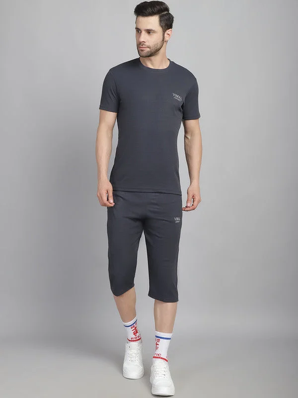 Street Style Tops Vimal Jonney Solid Grey Polyester Lycra Half sleeves Co-ord Set Tracksuit For Men Street Style Tops Vimal Jonney Solid Grey Polyester Lycra Half sleeves Co-ord Set Tracksuit For Men