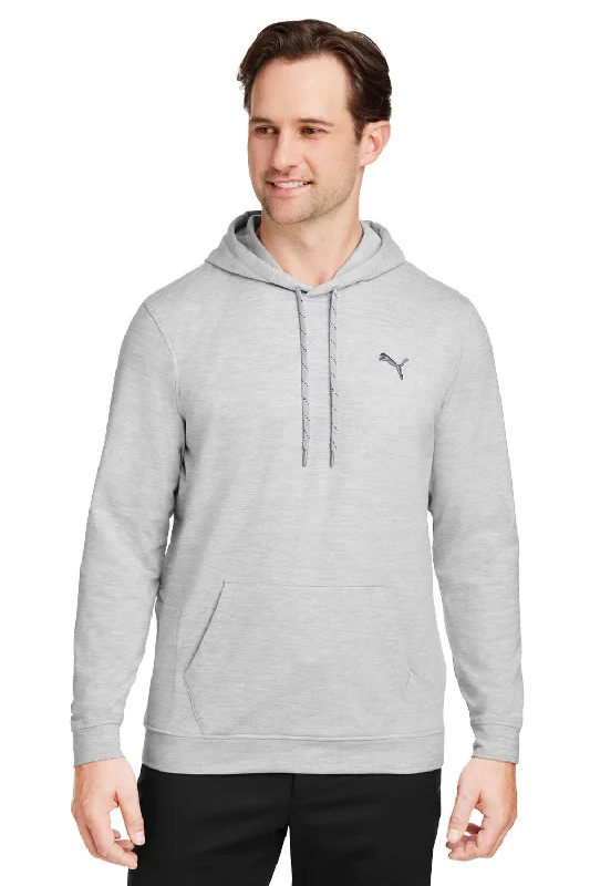 Puma Mens Cloudspun Moisture Wicking Hooded Sweatshirt Hoodie w/ Pouch Pocket - Heather High Rise Grey