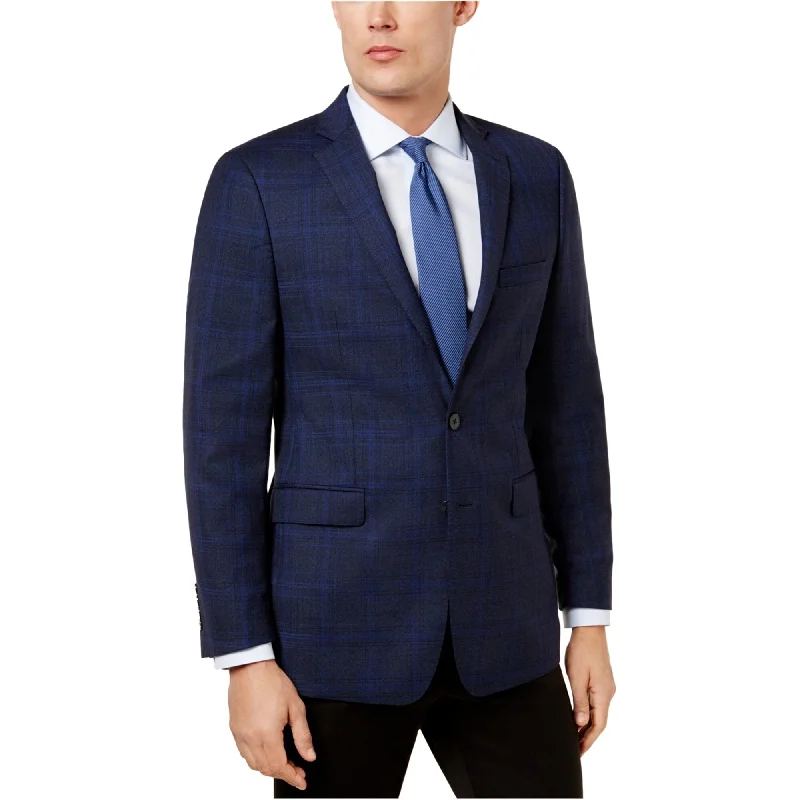 Calvin Klein Mens Windowpane Two Button Blazer Jacket, Blue, 40 Long