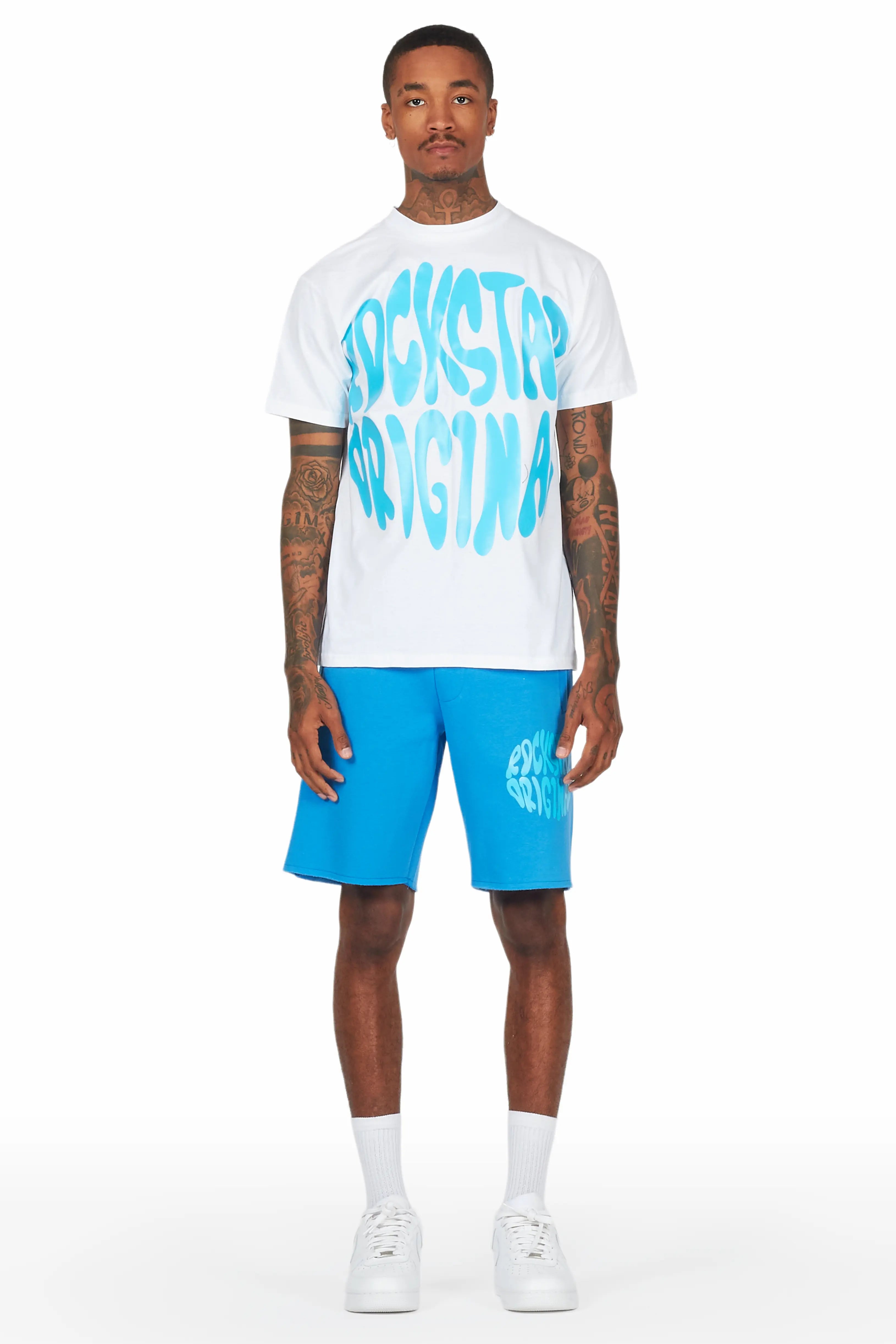 Thierry White/Blue T-Shirt/Short Set