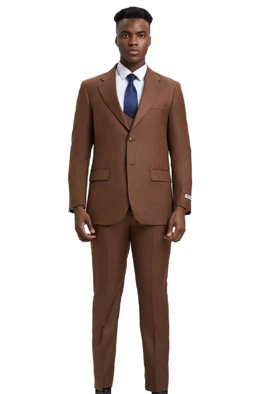 Luxelink Collection: 3 Piece Cognac Solid Textured For Men