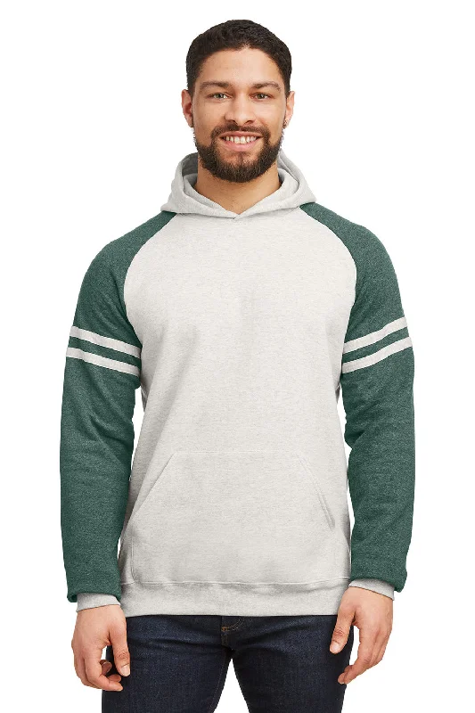 Jerzees Mens NuBlend Fleece Varsity Colorblock Hooded Sweatshirt Hoodie w/ Pouch Pocket - Heather Oatmeal/Forest Green