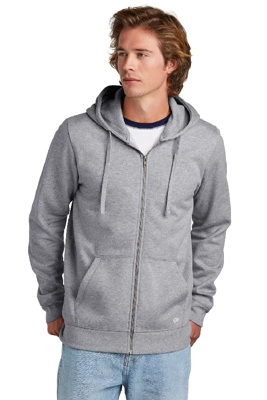 New Era Mens Comeback Fleece Full Zip Hooded Sweatshirt Hoodie w/ Pockets - Heather Grey