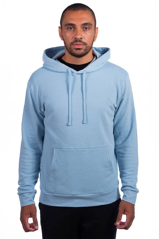 Next Level Mens Sueded French Terry Hooded Sweatshirt Hoodie w/ Pouch Pocket - Stonewashed Denim Blue