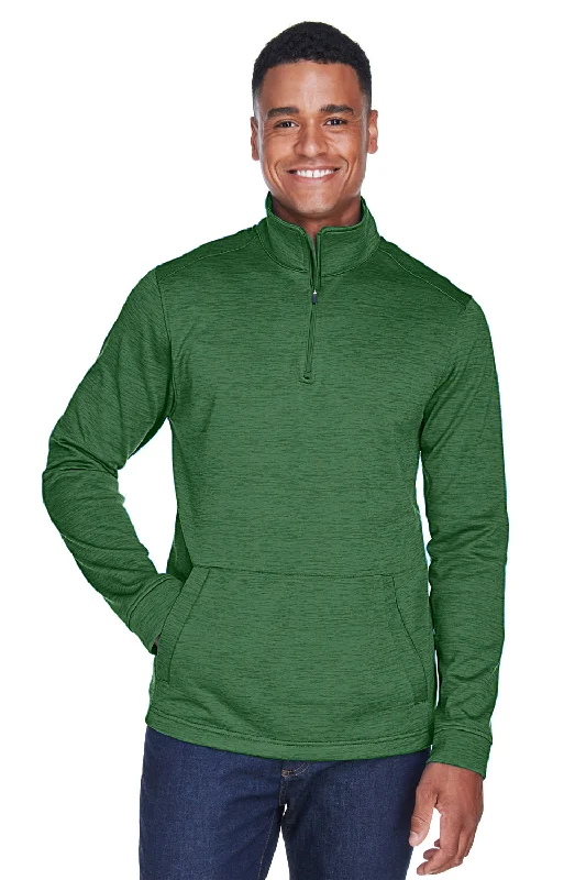 Devon & Jones Mens Newbury Fleece 1/4 Zip Sweatshirt w/ Pouch Pocket - Heather Forest Green