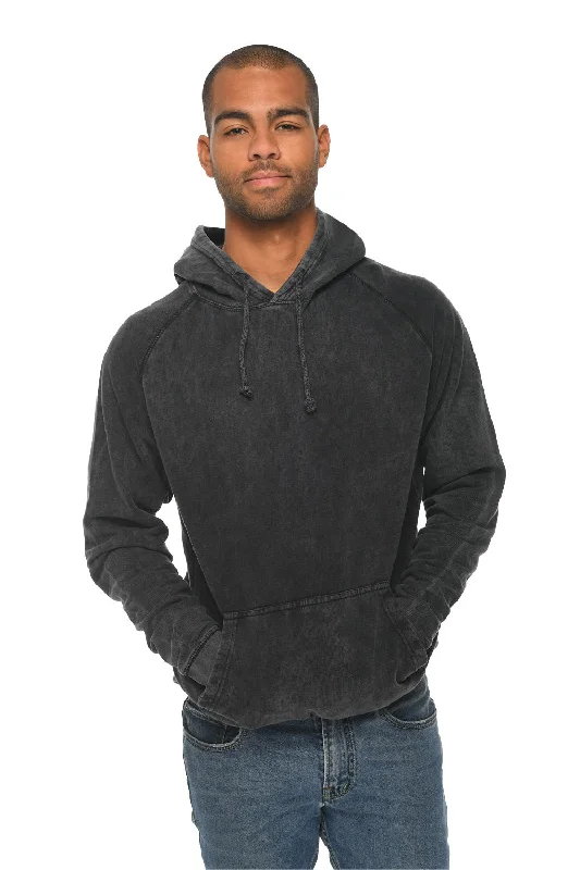 Lane Seven Mens Vintage Raglan Hooded Sweatshirt Hoodie w/ Pouch Pocket - Vintage Black