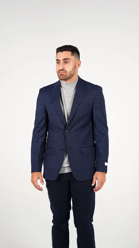 Calvin Klein 2-Button Windowpane Sport Jacket - Blue