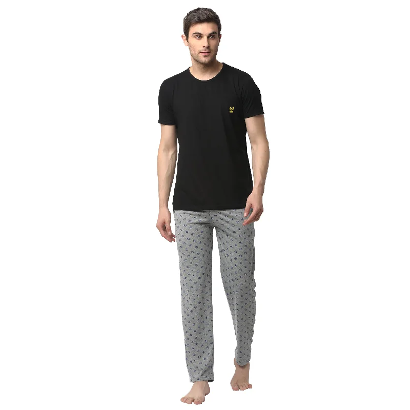 All-Weather Outfits Vimal Jonney Black Silver Night Suit For Men's