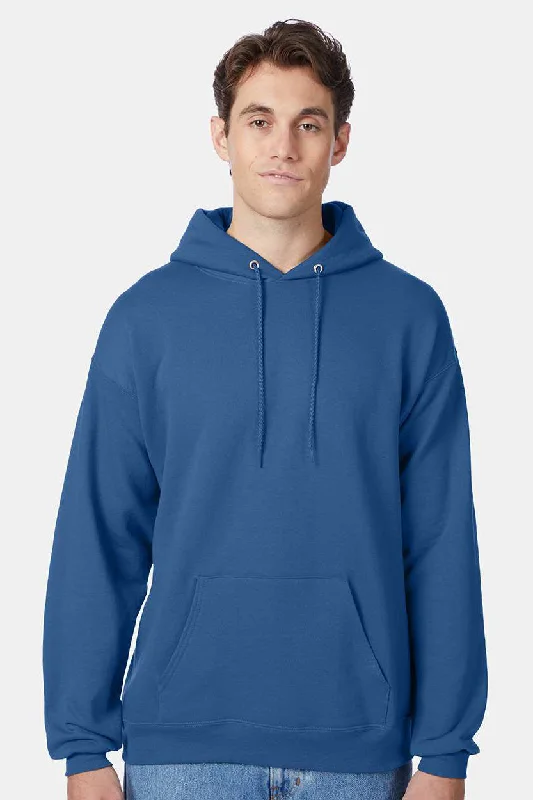 Hanes Mens EcoSmart Print Pro XP Pill Resistant Hooded Sweatshirt Hoodie w/ Pouch Pocket - Denim Blue